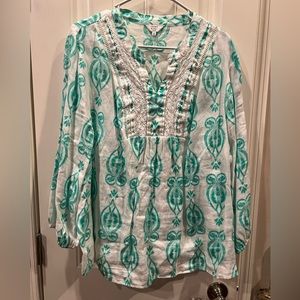 CROWN & IVY Sweet Talk Blouse in Mint Green White Floral Sz 3x